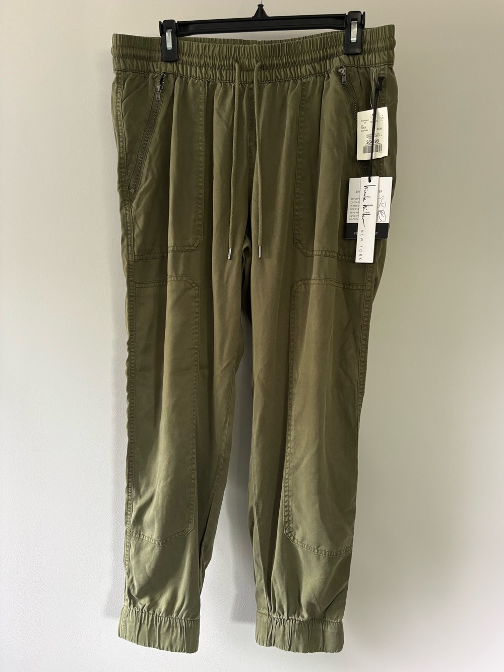 Nicole Miller Olive Green Drawstring Cargo Jogger Pants